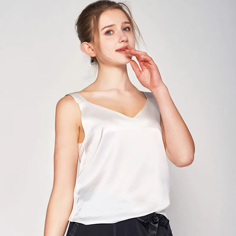 Birdtree 19MM 100%Pure Silk Women Camisole Simple Chic Camis Summer Solid Breathable Versatile Simplicity Loose Vest P3N369QC  Amaijoin