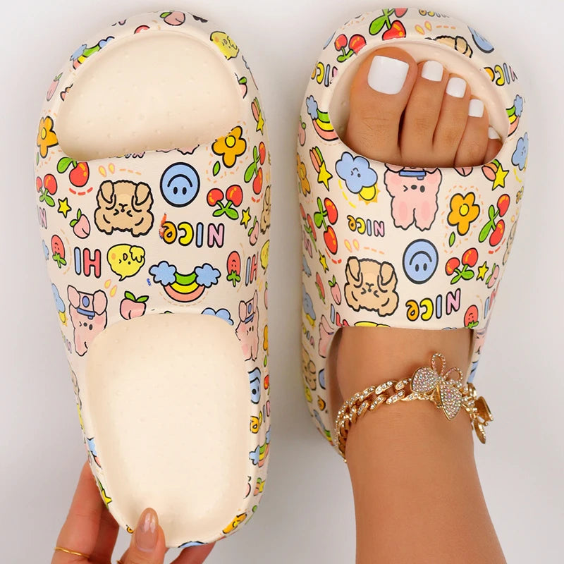 Kawaii Cartoon EVA Pillow Slides, Lightweight Soft Sole Home Walking Sandals, Non-slip Summer Beach Slides  Amaijoin