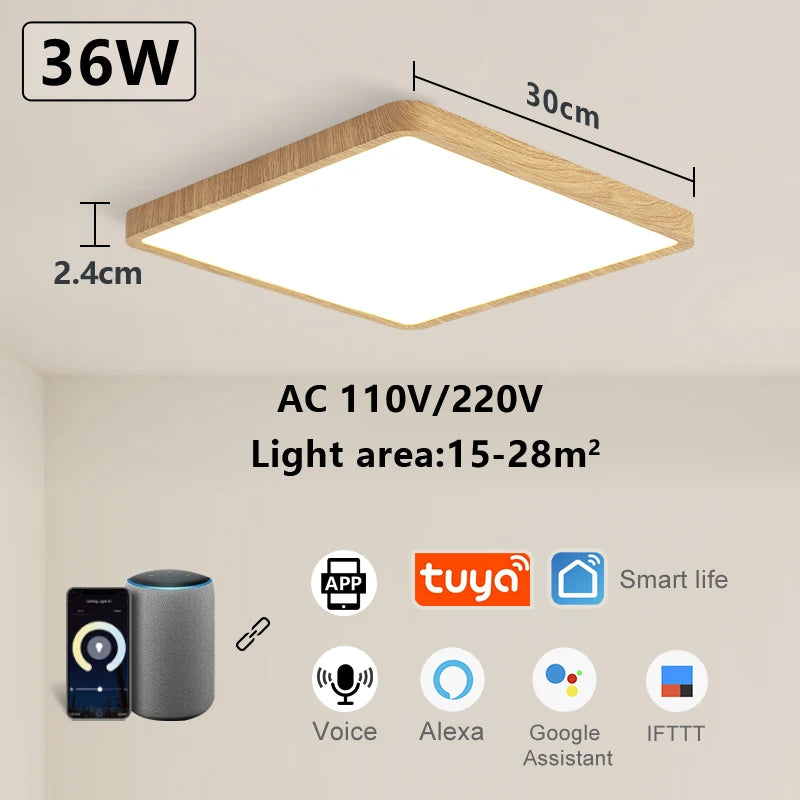 MARPOU Smart LED Ceiling Lamp Wood Grain App Voice Control Alexa/Google Remote Control Square Ceiling Lights Living Room CCT  Amaijoin