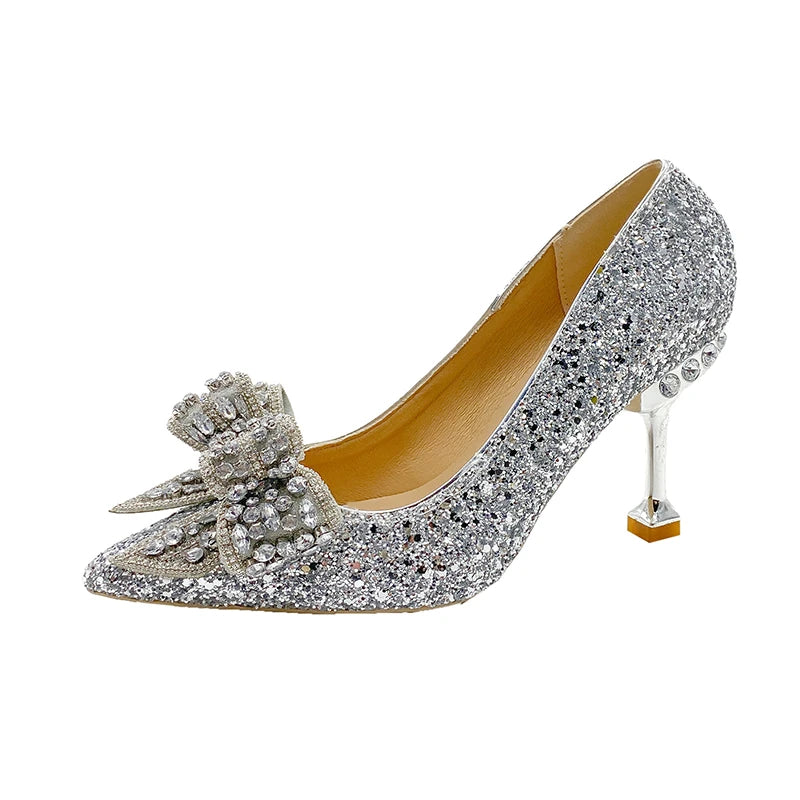 Women's Rhinestone Wedding Shoes New Year Shoes Luxury Buckle Decorative Banquet Women's Shoes High Heels Gold Silver Red  Amaijoin