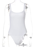 Load image into Gallery viewer, Strap Solid Bodycon Sexy Body Casual Basic White Summer Bodysuit Women Tops Sleeveless Sheer Bodysuits Jumpsuit Slim  Amaijoin
