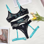 Load image into Gallery viewer, Sexy Erotic Lingerie Women Bra And Panty Garters 3pcs See-Through Wire Free Solid Underwear Half Cup Push Up Breves Sets  Amaijoin
