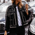 Load image into Gallery viewer, Women Turn-down Collar Washed Denim Jackets Single Breasted Vintage Full Sleeve Rivet Locomotive Streetwear Gothic Jacket Spring  Amaijoin
