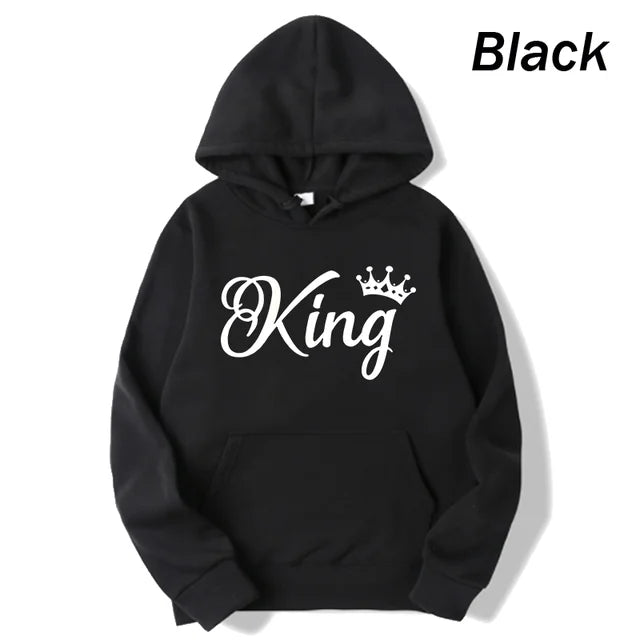 Fashion Men Women Long Sleeve Pullover Hooded Sweatshirts Unisex King and Queen Print Hoodie Casual Streetwear Couple Sweatshirt  Amaijoin