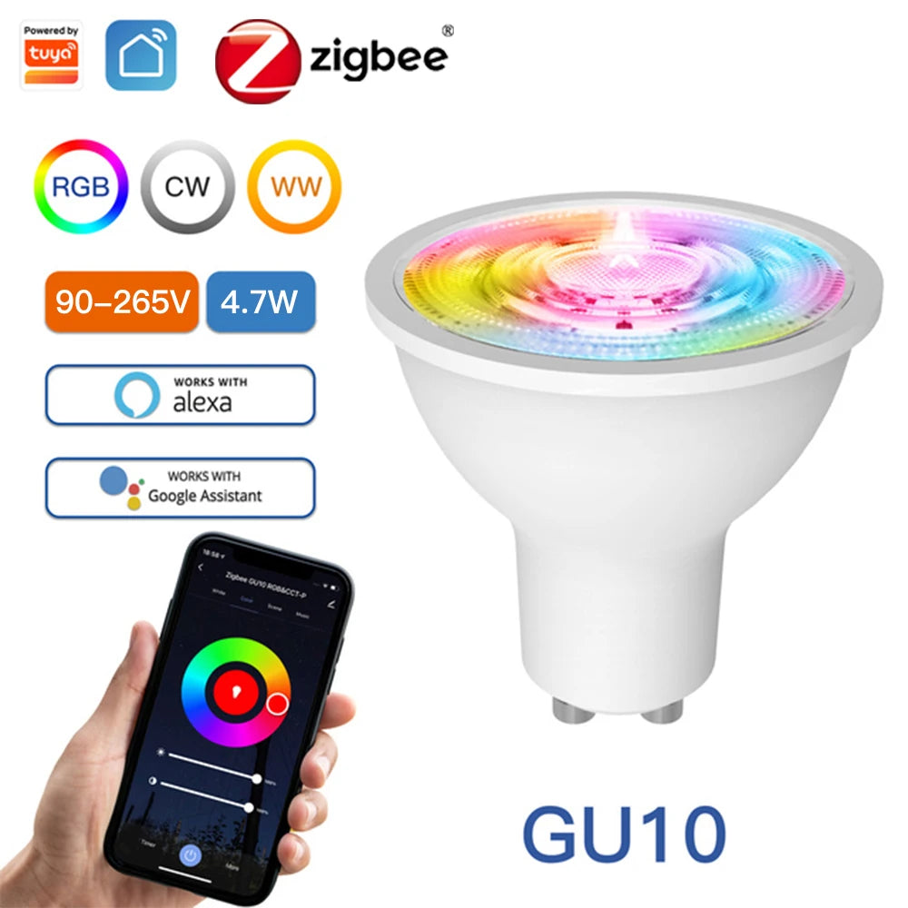 MOES Tuya ZigBee GU10 WIFI Smart LED Bulbs RGB C+W White Dimmable Lamps Smart Life APP Control Light Bulbs Voice Alexa/Google  Amaijoin