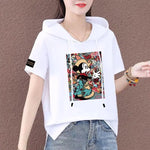 Load image into Gallery viewer, Short Sleeve Summer Thin White T-shirt Women Casual Fashion Top Loose Style Polyester Fabric Cartoon Design  Amaijoin
