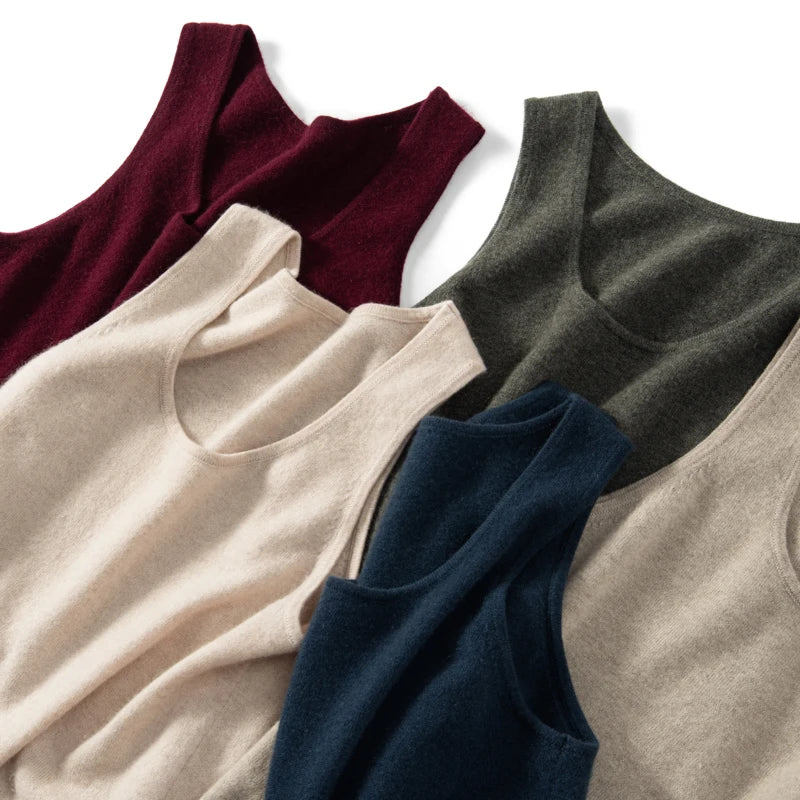 MVLYFLRT 12 Needle U-Neck Pullover Tank Top for Men's 100% Cashmere Knitted Inner Strap Summer New T-shirt Soft and Glutinous  Amaijoin