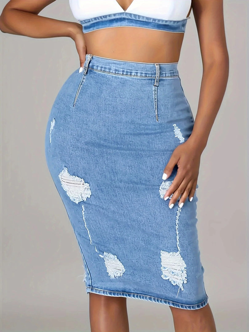 Denim Short Skirt Women's Summer Thin Half Skirt Summer Light Wrapped Hip Split Denim Skirt  Amaijoin