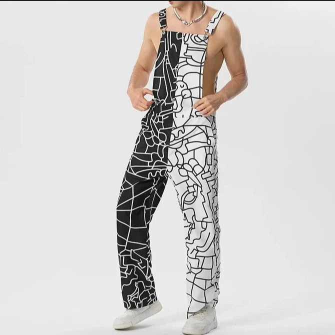 2023 Men Jumpsuits Print Patchwork Sleeveless Streetwear Summer Suspenders Rompers Fashion Male Straps Overalls S-5XL INCERUN  Amaijoin