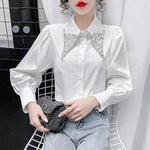 Load image into Gallery viewer, Polo Shirts for Women in Spring 2024 Korean Fashion Long Sleeved Shirts with Studded Elegant Commuter Tops Blouse Women  Amaijoin
