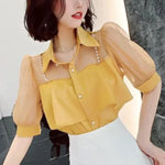 Load image into Gallery viewer, Button Up Womens Shirt &amp; Blouse White Clothes Chiffon Black Tops for Women Short Sleeve Yellow Tunic 2024 Luxury Designer Cool S  Amaijoin
