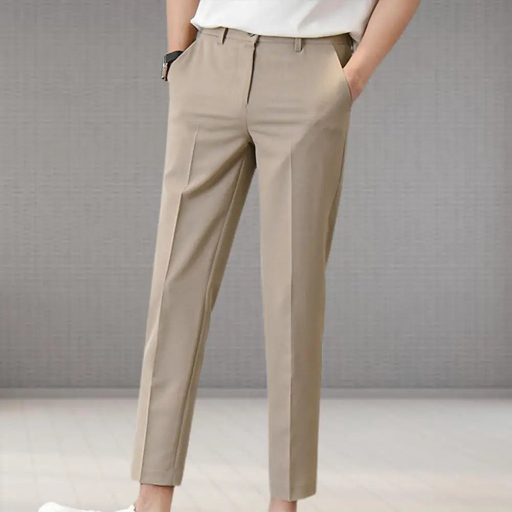 Popular Men Trousers Breathable Men Suit Pants Soft Fabric Gentle Mid Waist Ankle Length Business Pants  Amaijoin