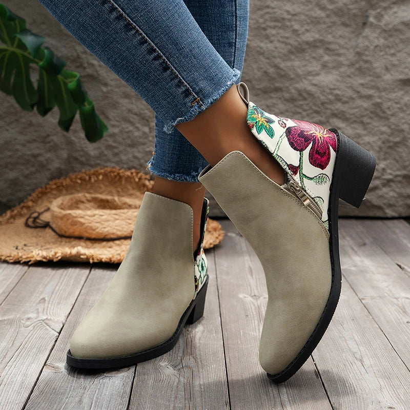 2024  Winter Shoes for Women Side Zip Mixed Colors Women's Ankle Boots Square Heel Women's Shoes Basic Low Heel Ladies Boots  Amaijoin