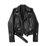 Load image into Gallery viewer, ZVRI Spring and Autumn 2023 New faux leather PU jacket with belt women&#39;s lapel motorcycle jacket black zip biker jacket  Amaijoin
