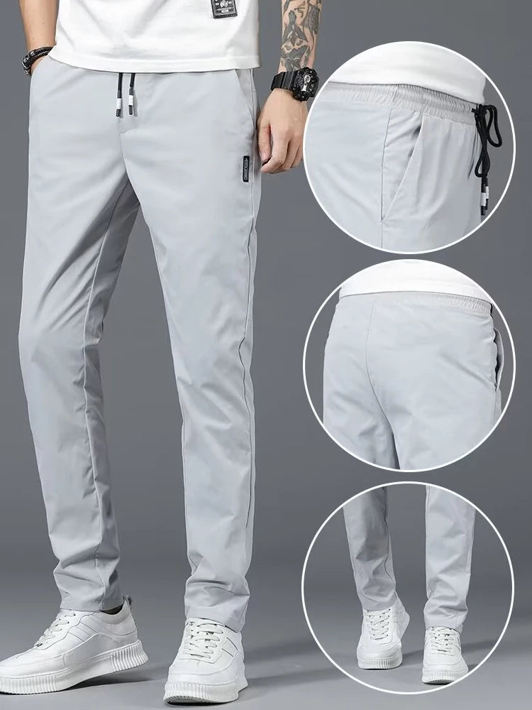 Summer casual men's trousers thin breathable high-grade grey straight leg trousers daily business commuter quick-dry pants  Amaijoin