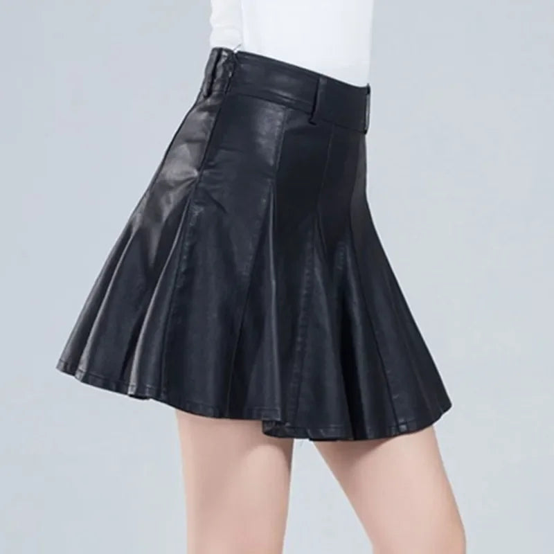 Woman Skirts Elegant Plus Size New Fashion Korean Style Genuine Real Leather Skirts High Waist Mini Skirt Womens Sexy Skirt  Amaijoin