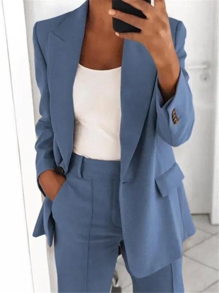 Fashionable Lapel Slim Cardigan Temperament Blazer for Women elegant suit jacket solid color spring autumn coat  Amaijoin