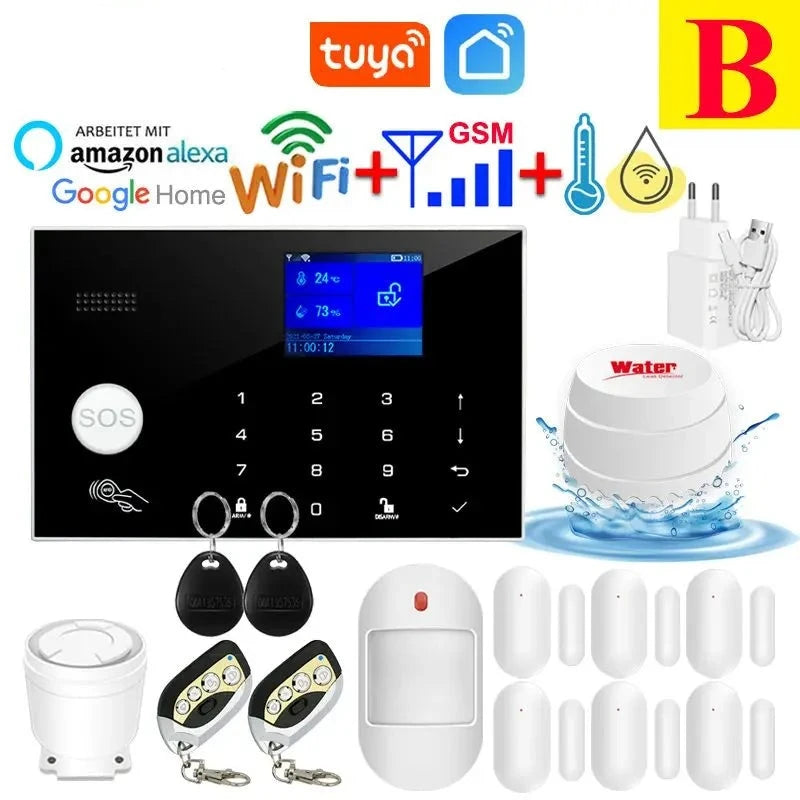 Tuya Smart Home Wifi GSM Burglar Alarm System APP Control 433MHz Wireless Door Water Sensor PIR Motion Carbon Monoxide Detector  Amaijoin