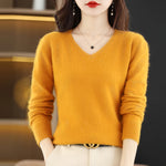 Load image into Gallery viewer, Women&#39;s Flat V-neck Mink Cashmere Sweater New Autumn/winter 2023 Knitted Loose Pullover Commuter Basic Knit Top  Amaijoin
