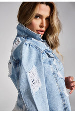 Load image into Gallery viewer, 2022 Fall New Woman Long Sleeve Ripped Short Denim Jacket Fashion Hipster Jeans Coat Street Casual Female Clothing S-XL  Amaijoin
