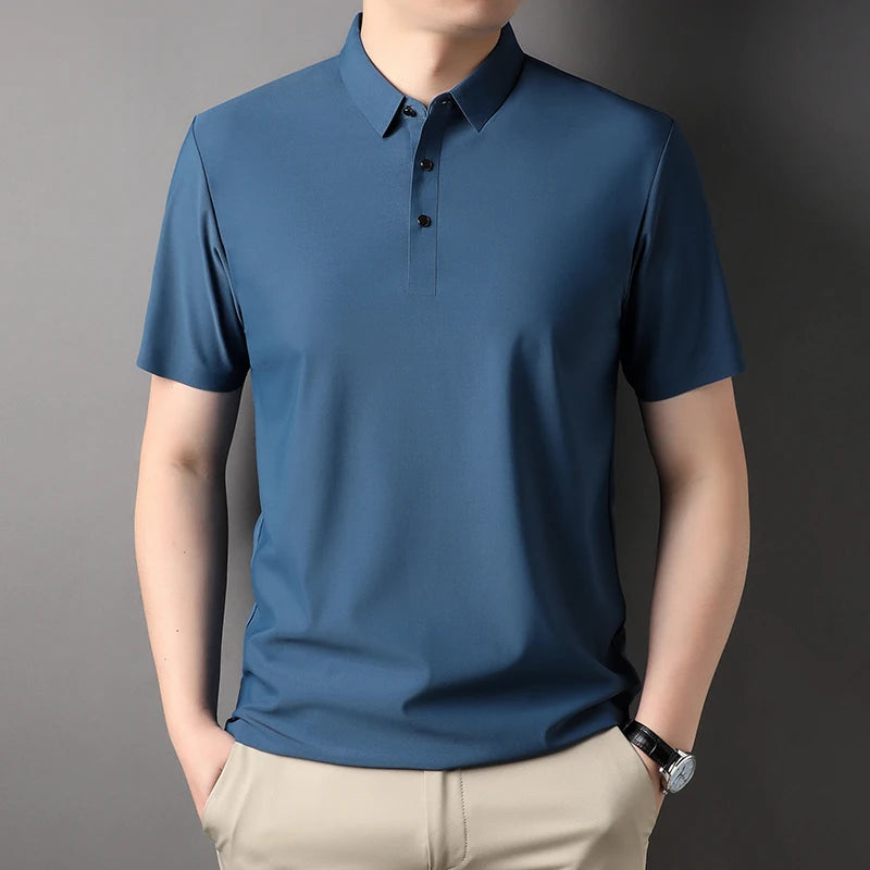 Premium ice silk breathable short-sleeved T-shirt men's lapel summer luxury top brand embroidered POLO shirt casual men's wear  Amaijoin