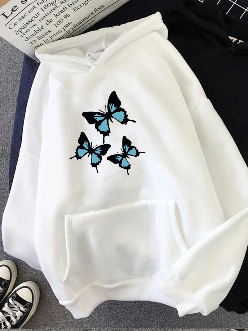 Hirsionsan Butterflies Print Women Sweatshirt Soft Casual Loose Female Hoodies 2023 Winter New Warm Fleece Tops for Girls  Amaijoin