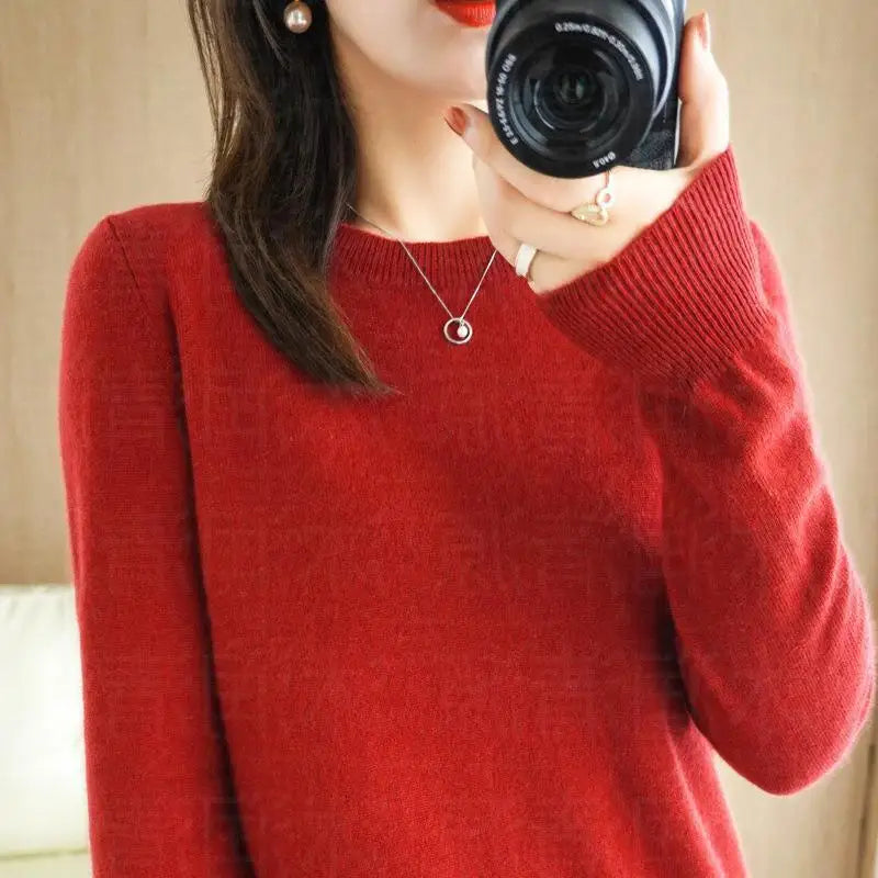 Warm Sweater for Women Wool Soft O-neck Pullover Autumn Winter Casual Knit Top Solid Color Regular Female Knitwear Woolen Woman  Amaijoin