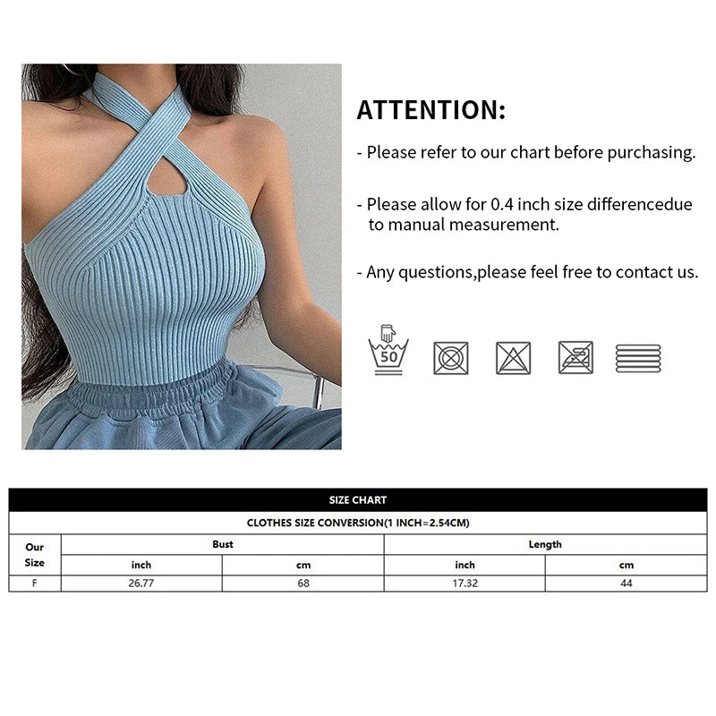 Sexy Cross Vest Crop Tops Women Sports T-shirt Knitted Off Shoulder V-Neck Solid Backless Tank Vest Halter y2k Top Camisole 2022  Amaijoin