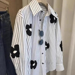 Load image into Gallery viewer, Fashion Long Sleeve Women&#39;s Clothing Patchwork Floral Ladies Tops 2024 New Sweet Buttons Shirts Striped Printing Trend Blouses  Amaijoin
