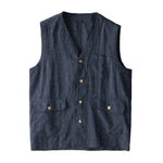 Load image into Gallery viewer, Japan Style Harajuku Men 100% Linen Vest Thin Simple Casual Loose Tops High Quality Yarn-Dyed Multi-Pockets Sleeveless Waistcoat  Amaijoin
