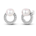 Load image into Gallery viewer, New Fashion 925 Sterling Silver Double Circle Earrings For Women Shining Zircon Piercing Ear Studs Fine Engagement Jewelry  Amaijoin
