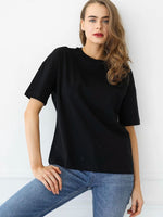 Carregue a imagem no visualizador da Galeria, Hirsionsan 100% Cotton T Shirt Women 2023 Summer New Oversized Solid Tees Casual Basic Loose Tshirt Chic O Neck Female Tops  Amaijoin
