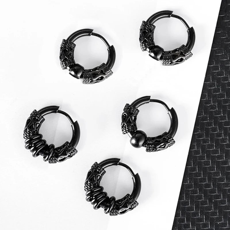 9 pair Punk Black Multiple Styles Stainless Steel Stud Earrings For Men and Women Gothic Street Pop Hip Hop Ear Jewelry Gift  Amaijoin