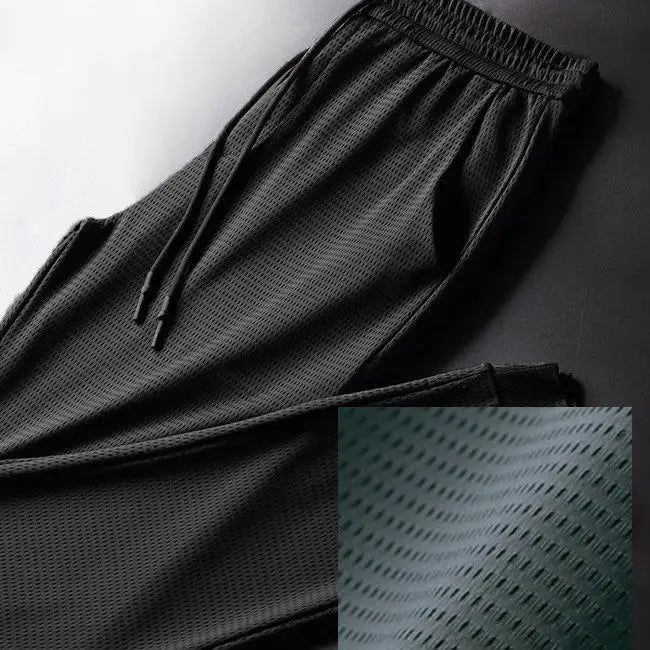 Men's Summer Ice Silk Pants Mesh Breathable Casual Thin Quick Dry Pants Loose Elastic Beam Feet Pants Sports Fitness Pants  Amaijoin