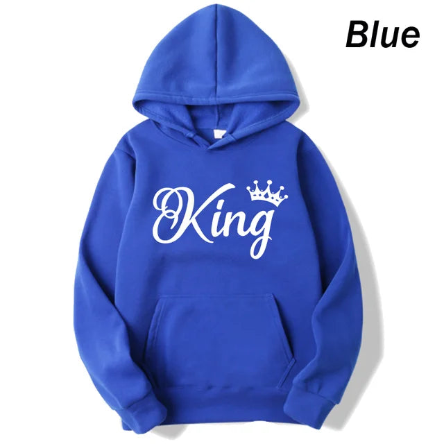 Fashion Men Women Long Sleeve Pullover Hooded Sweatshirts Unisex King and Queen Print Hoodie Casual Streetwear Couple Sweatshirt  Amaijoin