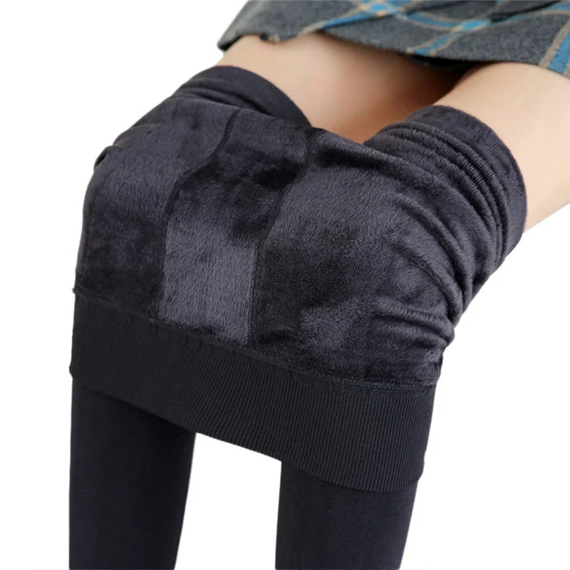 Women Winter Leggings Warm Leggins High Waist Solid Color Velvet Women Thickened Velvet Leggings Stretchy Black Leggings  Amaijoin