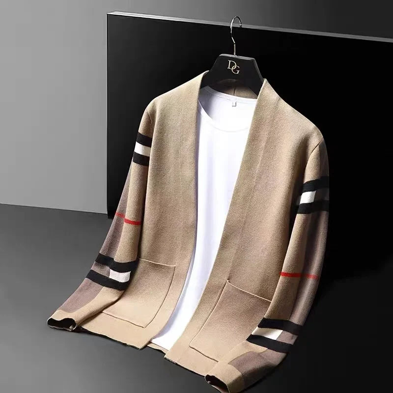 High-end brand knitted cardigan men's fashion luxury striped sweater casual shawl 2023 spring and autumn trend men's wear coat  Amaijoin