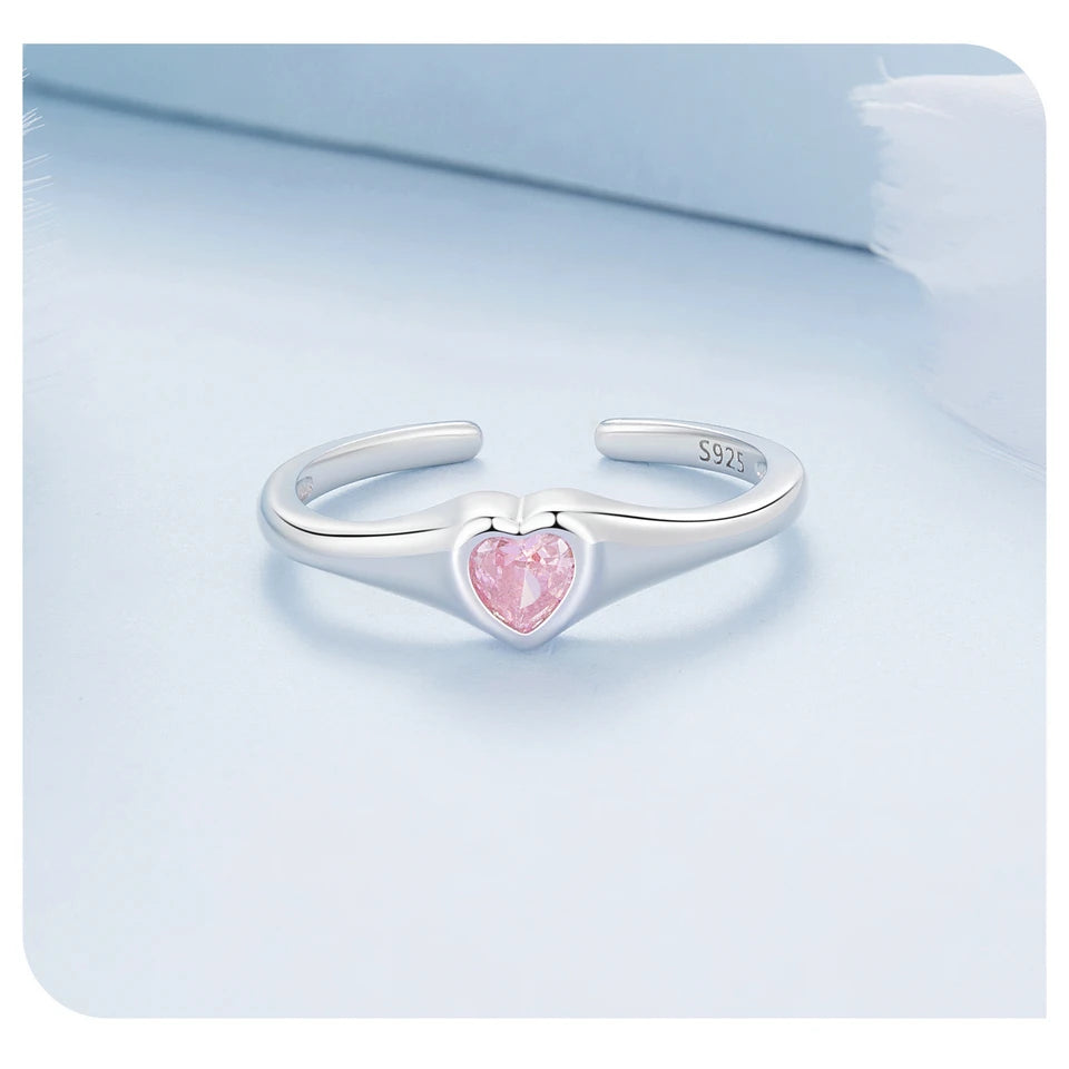 WOSTU 925 Sterling Silver Pink Heart Angel Wing Open Ring Adjustable Size For Couple Anniversary Marriage Date Gift Fine Jewelry  Amaijoin