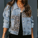 Load image into Gallery viewer, 2023 Spring New Denim Jacket Women Long-sleeved Denim Jacket Female Leopard Stitching Female Tops  Amaijoin
