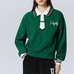 Load image into Gallery viewer, Semir Sweatshirt Women Polo Collar Letter Art Winter Loose Contrasted Color Temperament Trendy Plus Velvet Pullover  Amaijoin
