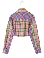 Load image into Gallery viewer, XNWMNZ 2024 Women&#39;s Fashion Patch Bag Crop Checkered Shirt Women High Street Lapel Long Sleeve Versatile Female Top  Amaijoin
