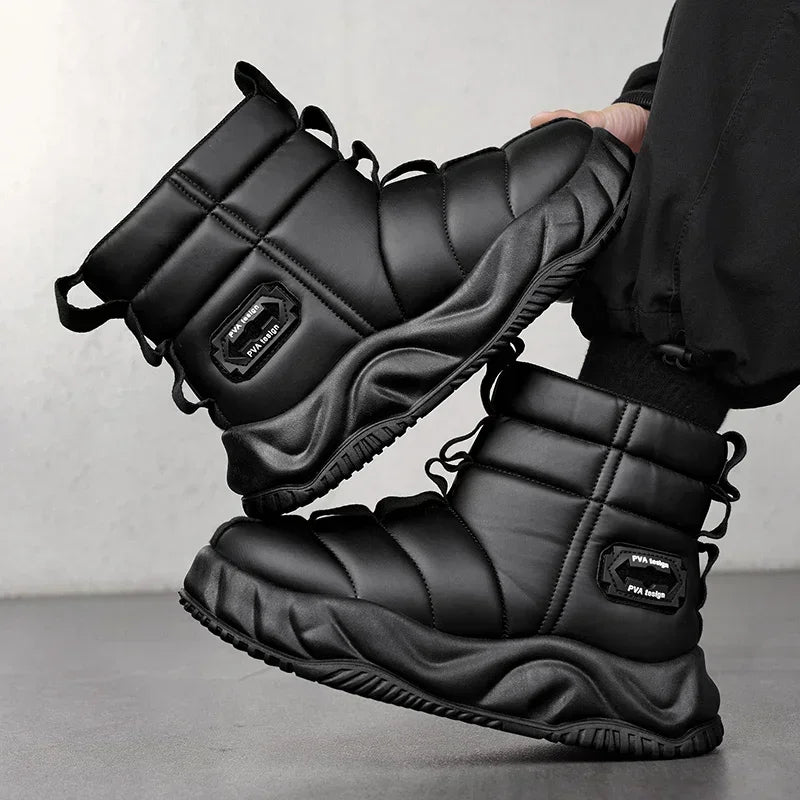 Winter Warm Snow Boots 2024 Men's Fashion Plush Warm Comfortable Anti Slip Thick Sole Cotton Shoes Outdoor Vacation Casual Shoes  Amaijoin