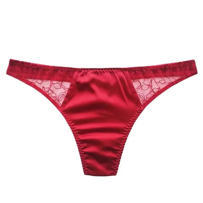 BirdTree 93%Real Silk Sexy Briefs, Women's Lace Low-Waisted Thong, Transparent Erotic Basic T-back, 2024 Spring Summer P41949QC  Amaijoin