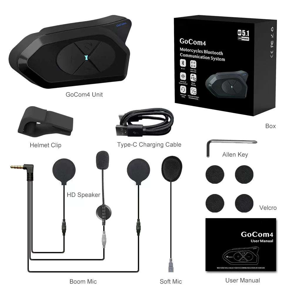 NOECI GoCom4 Motorcycle Intercom Bluetooth Headset For 4 Riders Group  1500m Full-duplex Interphone IP65 Music Sharing+ FM  Amaijoin