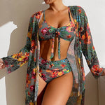 Load image into Gallery viewer, Bikini 2024 Women 11 Colors Sexy High Waist Bikini 3 Pieces Floral Print Swimsuit With Mesh Long-Sleeved Blouse Brazilia 3Piece  Amaijoin
