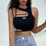 Load image into Gallery viewer, Dark Style Hollowed Out Tank Top Women&#39;s Asymmetric Slim Fit Strap Crop Tops Y2k Gothic Sexy Cute Corset Korean Fashion Clothing  Amaijoin
