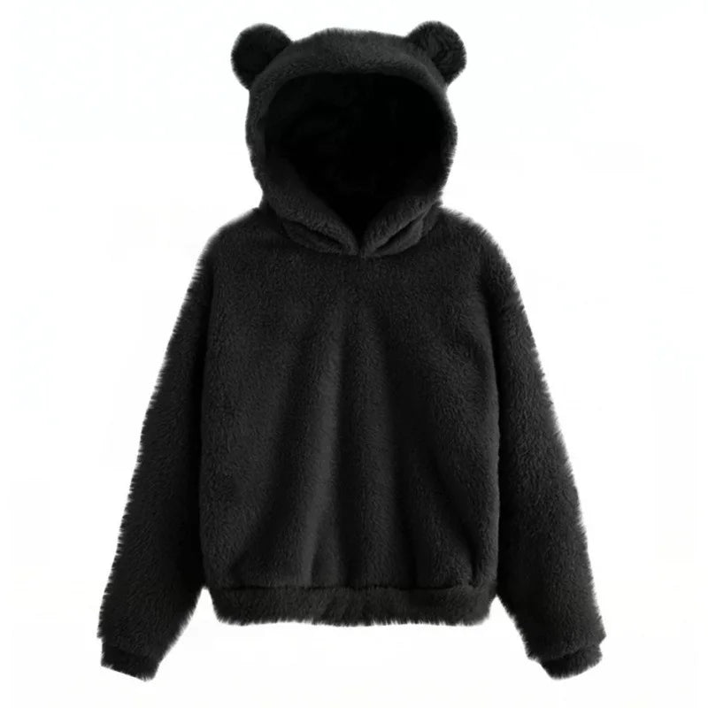 Autumn Winter Women's Hoodies Winter Women Long Sleeve Rabbit Ear Hood Sweatshirt Cute Plush Warm Casual Hoodie Tops  Amaijoin