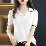 Load image into Gallery viewer, Clothing Short Sleeve Tee T-shirt Woman Plain Polo Neck Shirts for Women Red Tops Sale Luxury Youth Synthetic Aesthetic V Cotton  Amaijoin
