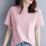 Load image into Gallery viewer, Summer Casual 100% Cotton Regular-Fit Women Crew Neck Basic White T-Shirts  Amaijoin
