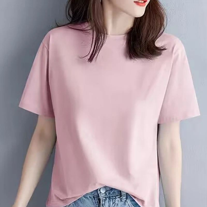 Summer Casual 100% Cotton Regular-Fit Women Crew Neck Basic White T-Shirts  Amaijoin